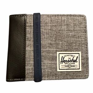 Herschel Supply Co Hank II RFID Bifold Wallet Gray Black Leather Canvas